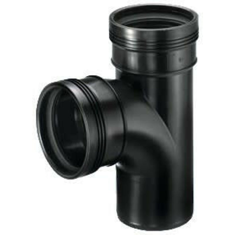 Wavin PP T-stuk 88 graden 75 mm 2x manchet 1x spie zwart - Haakse aftakking voor afvoerleidingen, PVC Hulpstuk bij Vijvercentrum