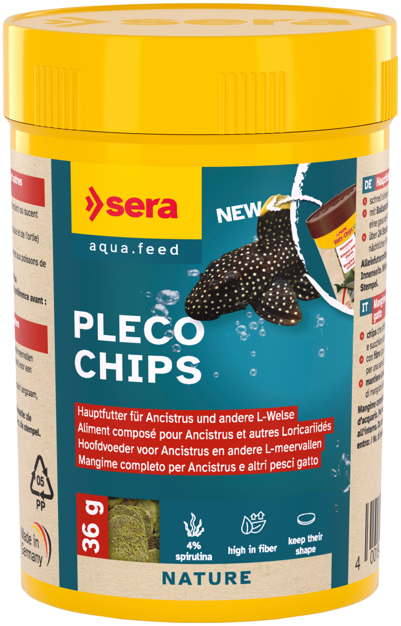 Sera Pleco Chips 100 ml verpakking met 36 g zinkende chips voor Ancistrus