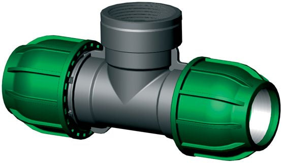 Aquaforte PP klemkoppeling T-stuk 16mm x ½" binnendraad x 16mm - productfoto