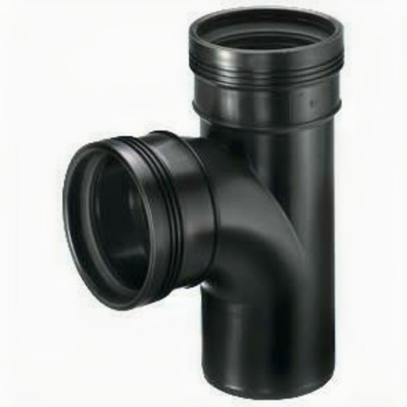Wavin PP T-stuk 88 graden 50 mm 2x manchet 1x spie zwart - Haakse aftakking voor afvoerleidingen, PVC Hulpstuk bij Vijvercentrum