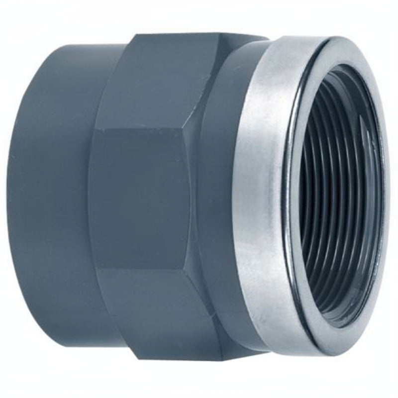 Aquaforte Schroefbus 32 x 1" met RVS ring - PVC lijm x binnendraad, PVC Hulpstuk bij Vijvercentrum
