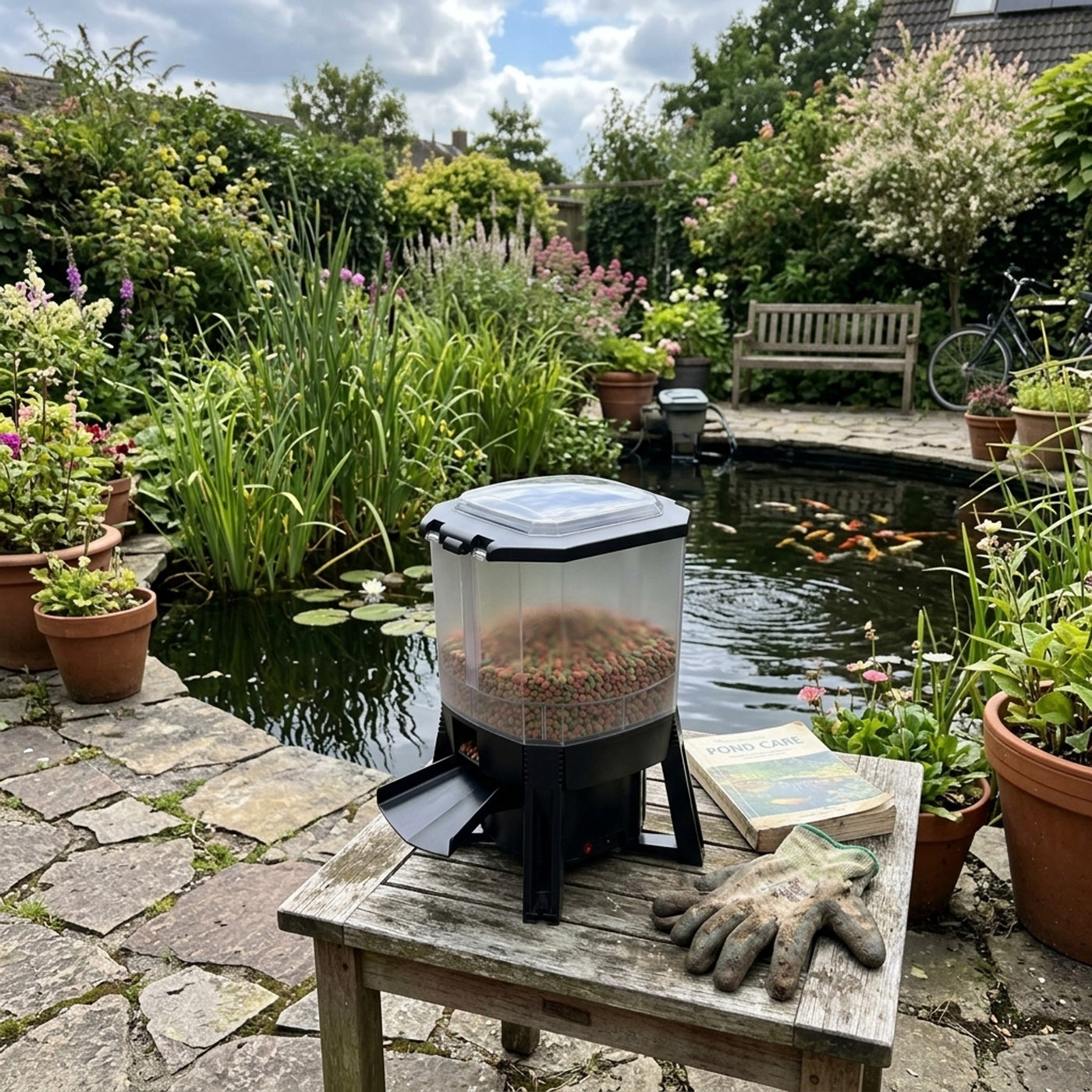 Superfish Solar Fish Feeder voerautomaat op zonne-energie met 6 liter reservoir - Automatisch vijvervissen voeren op zonne-energie