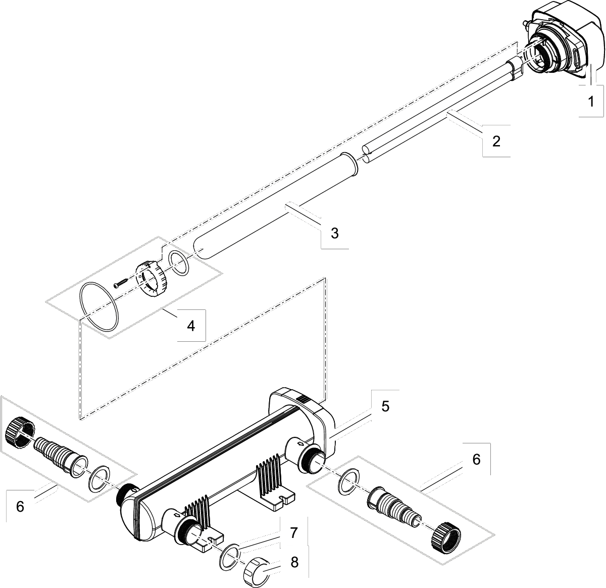 Oase Kwartsbuis D44 x 398 mm met rand - voor FiltoClear 16000 en Vitronic 18-36W
