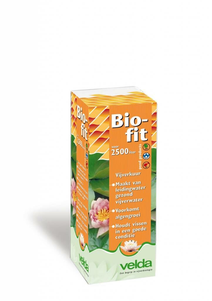 Velda Biofit Vijverkuur 250 ml doos met dosering en vijverkuurtekst, afbeelding 2 Waterbehandeling