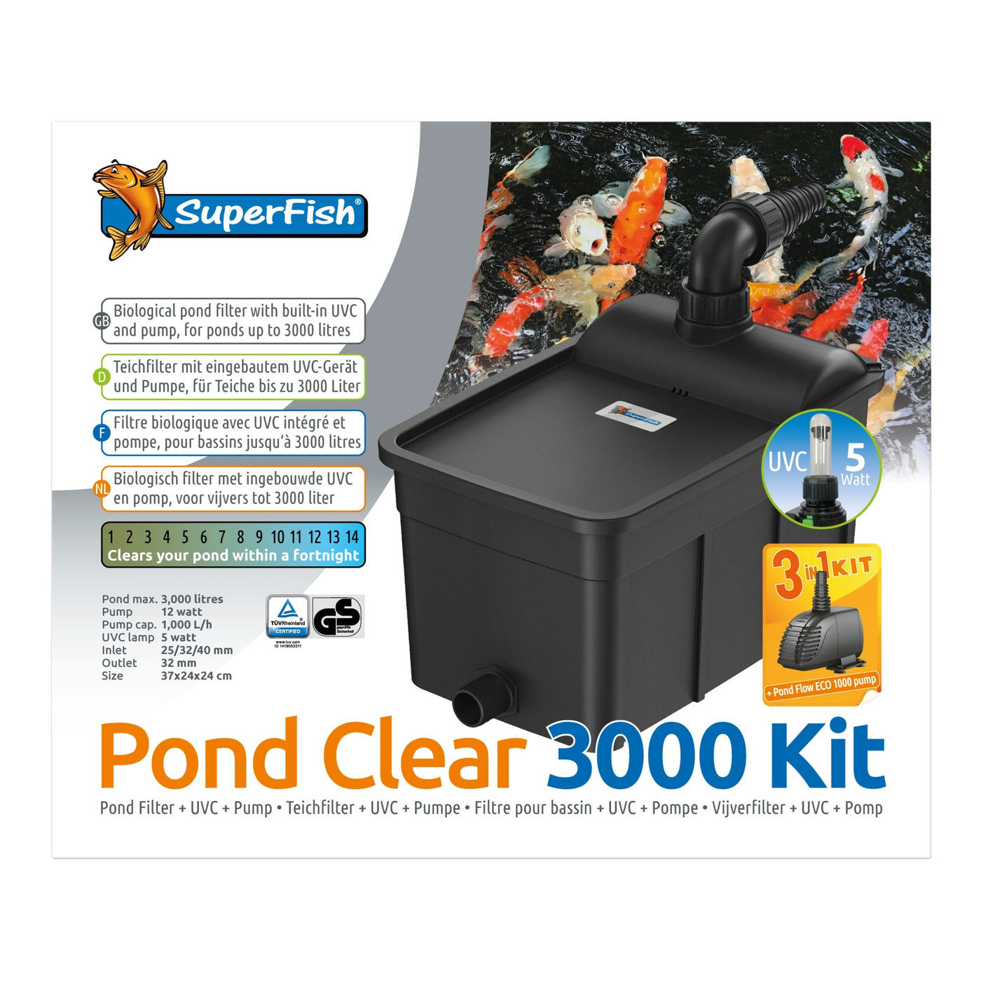 Superfish Pondclear Kit 3000 - Complete vijverfilter met pomp en UV-C 5W
