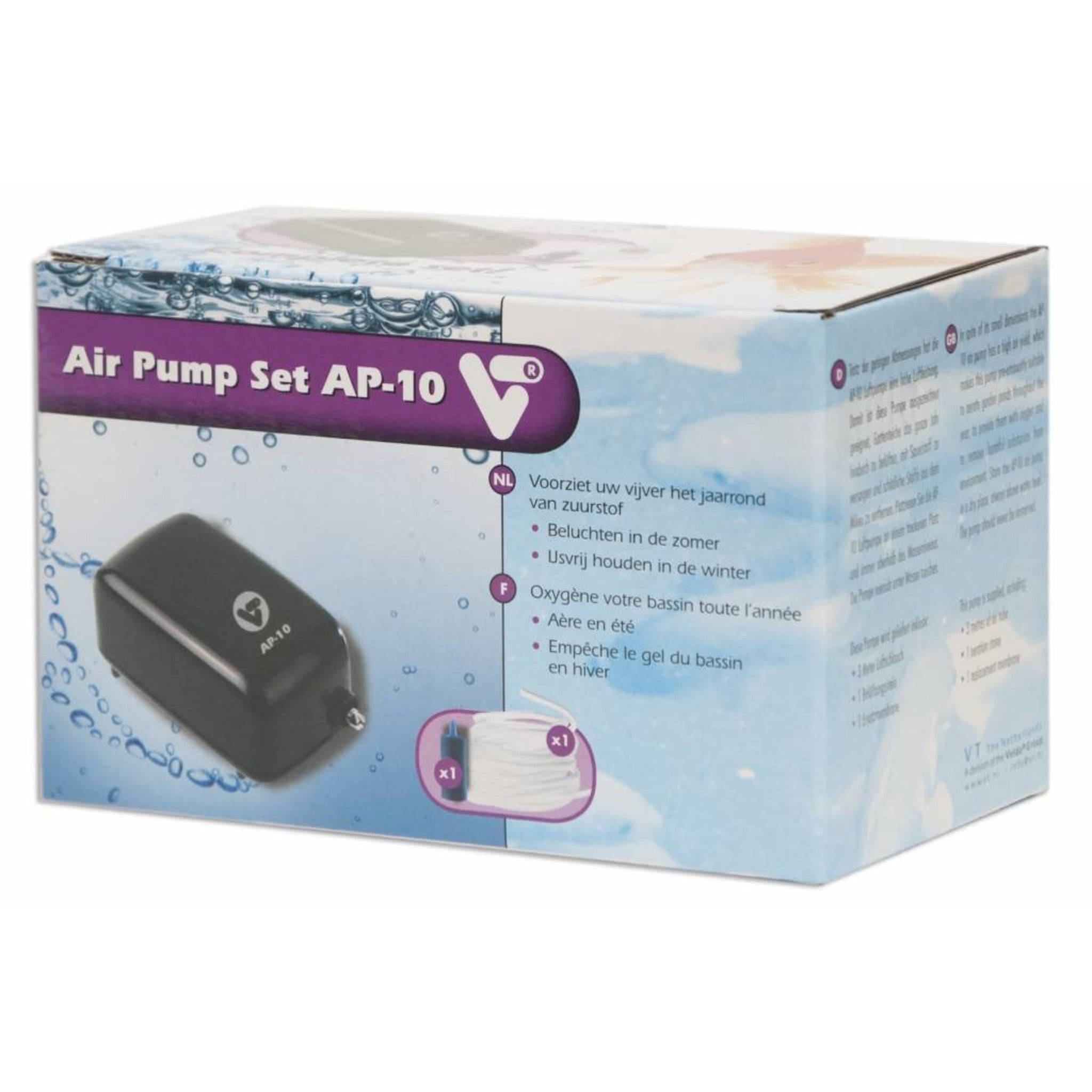 VT Luchtpomp AP-10 Set - Compacte vijverbeluchting 78 l/u inclusief luchtsteen