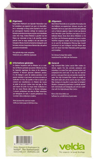 Achterzijde Velda Hoog Actieve Filterkool met EAN en gebruiksinstructies, miniatuur 2