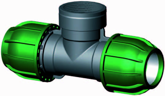 Aquaforte PP klemkoppeling T-stuk 25mm x ¾" binnendraad x 25mm - productfoto
