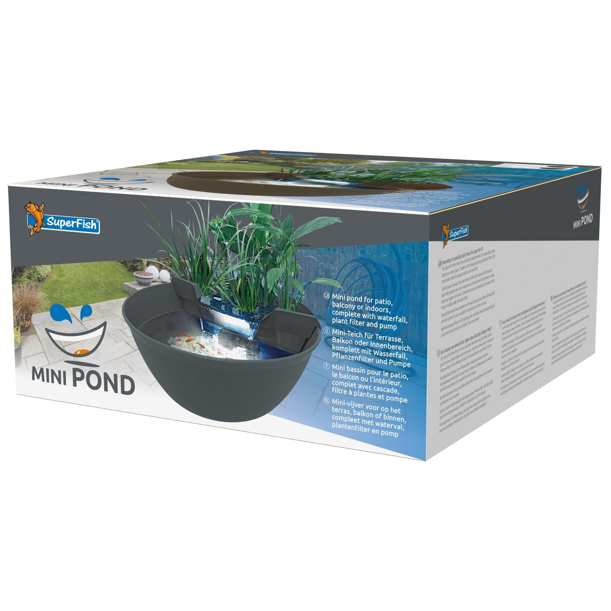 Superfish Mini Pond Grijs - Complete minivijver met pomp en plantenfilter - 8715897353789 SF MINI POND GREY 3D