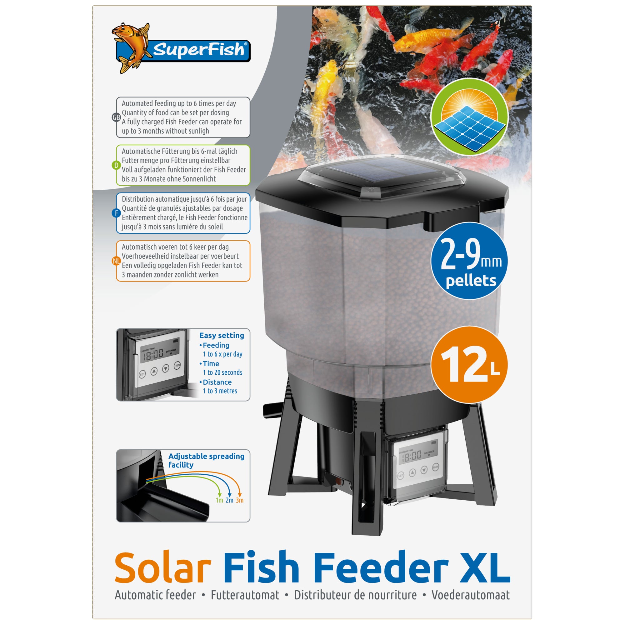 Superfish Solar Fish Feeder XL - Automatische voederautomaat op zonne-energie met 12 liter