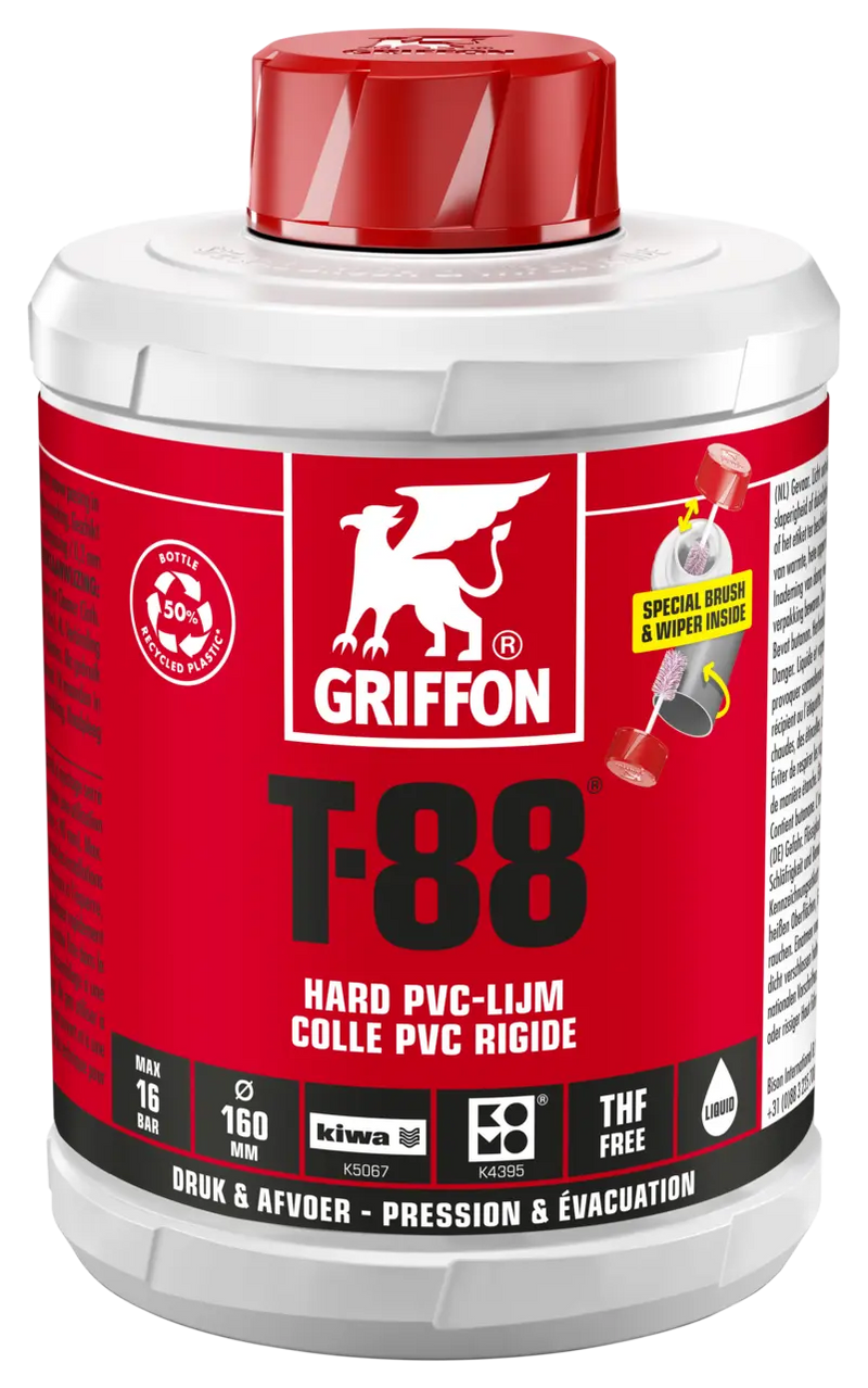 Griffon T-88 PVC hardlijm 1000 ml pot met lijmborstel, Lijmen en Kitten bij Vijvercentrum