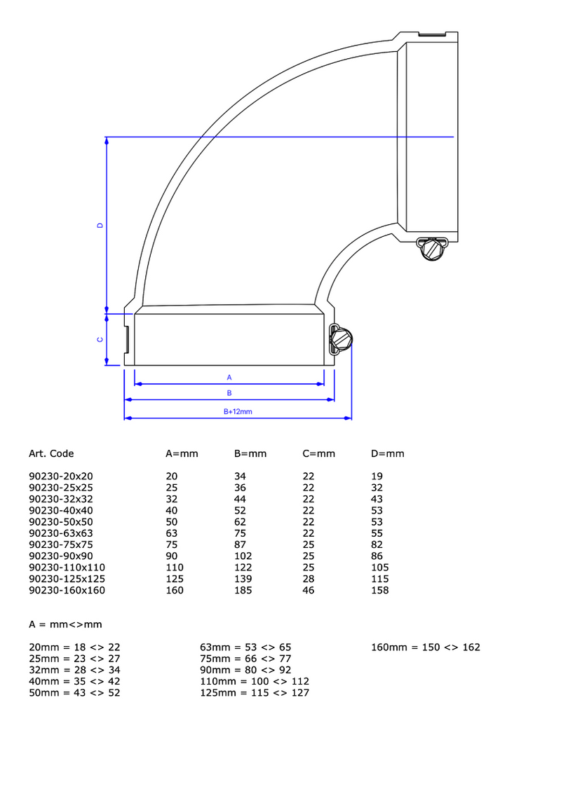 Flexibele EPDM bocht (90°) 20mm, afbeelding 2 PVC Hulpstuk