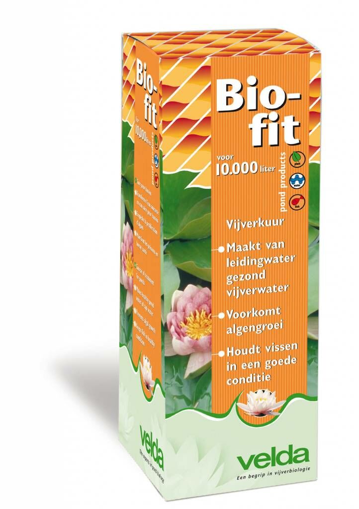 Velda Biofit Vijverkuur 1000 ml doos met dosering en vijverkuurtekst