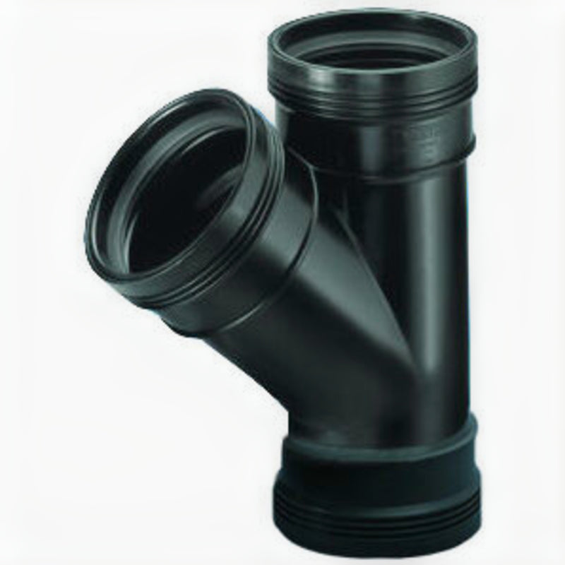 Wavin PP T-stuk 45 graden 90 mm 3x manchet zwart - Schuine aftakking voor afvoerleidingen, PVC Hulpstuk bij Vijvercentrum