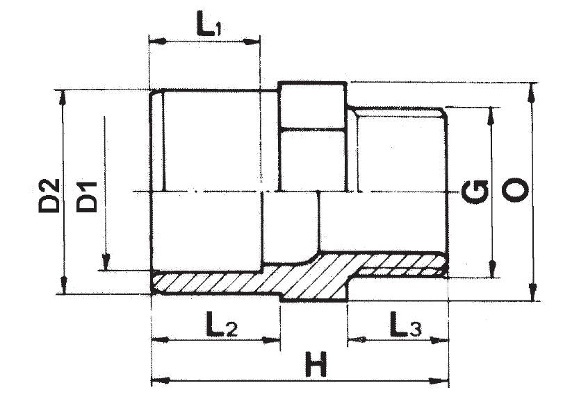 PVC puntstuk 50 x 63mm x 1" buitendraad PN16