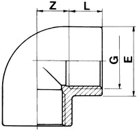 PVC knie 90° 3/8" binnendraad PN16, miniatuur 3