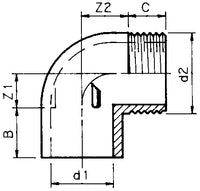 PVC knie 32mm x 1" buitendraad PN10, miniatuur 3