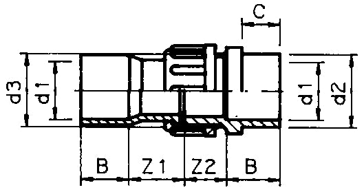PVC 3/3 koppeling 32mm PN16, afbeelding 3 PVC Hulpstuk