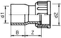 PVC 2/3 koppeling 40mm x 1½" PN16, miniatuur 3