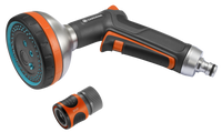 Front view of a Gardena garden spray nozzle and hose connector., miniatuur 2