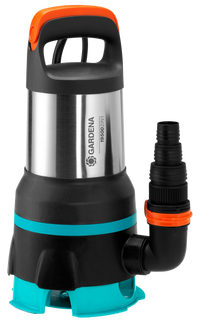 Front view of a Gardena submersible pump with handle and hose attachment., miniatuur 2
