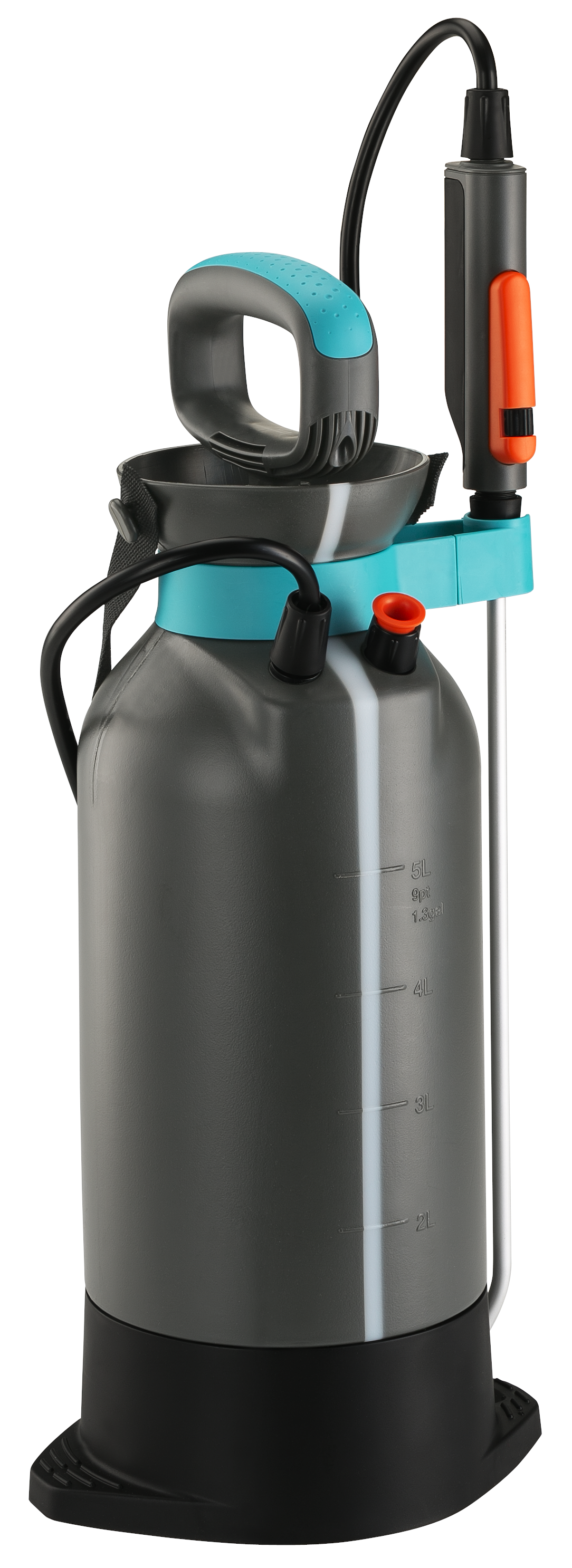 Front view of a Gardena garden sprayer with ergonomic handle and spray nozzle.
