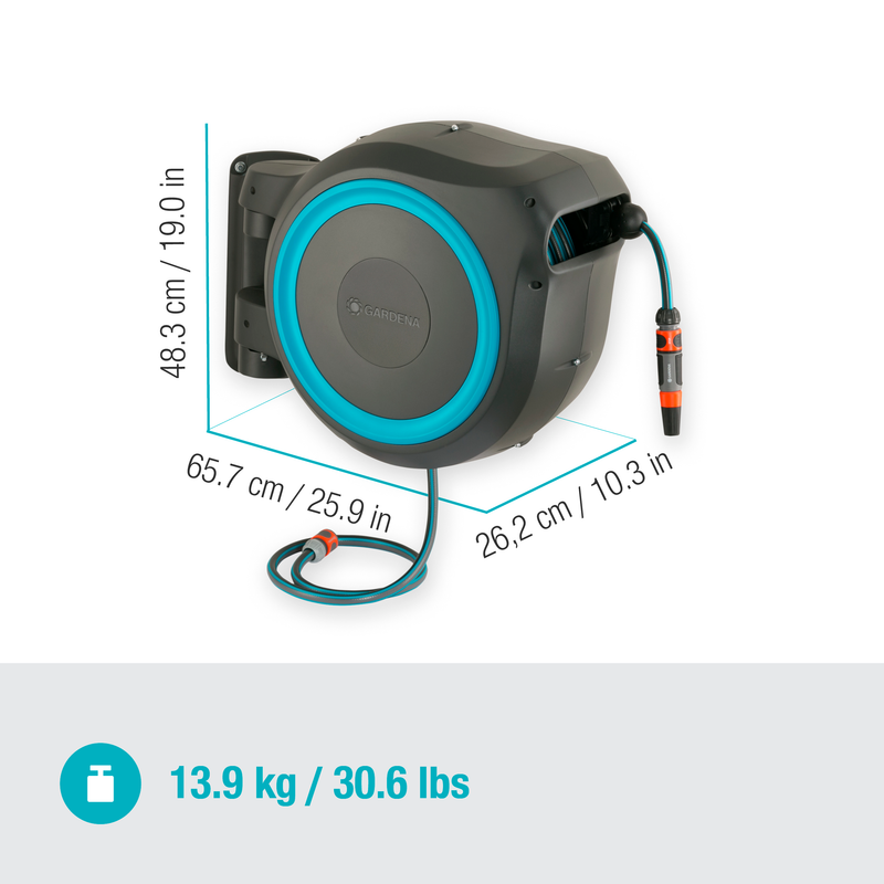 Gardena wall-mounted hose reel with dimensions indicated., afbeelding 4 Tuingereedschap