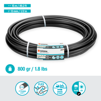 Gardena micro-drip system hose, 15m long and 13mm in diameter, shown with product specifications., miniatuur 1