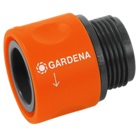 Front view of a Gardena hose connector with branding visible., miniatuur 1