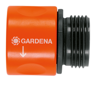 Front view of a Gardena hose connector with visible threading and Gardena branding., miniatuur 2
