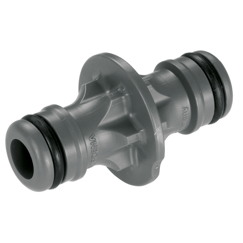 Front view of a Gardena hose connector with dual seals., Slangkoppeling bij Vijvercentrum