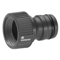 Front view of a Gardena hose connector with visible threading and Gardena branding., miniatuur 1