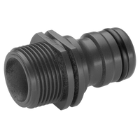 Front view of a Gardena hose connector with threaded end., miniatuur 1