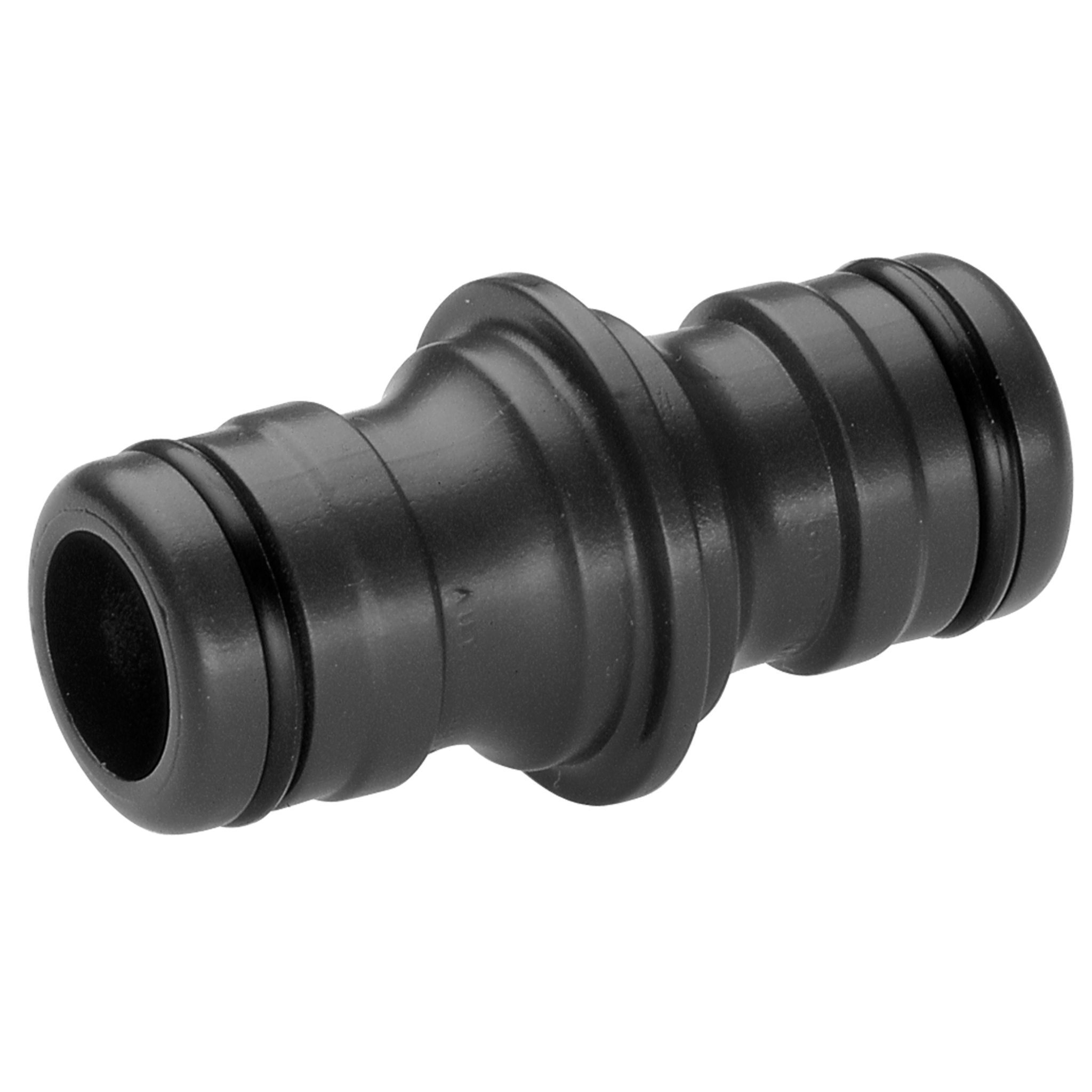 Front view of a hose connector with double-ended design.