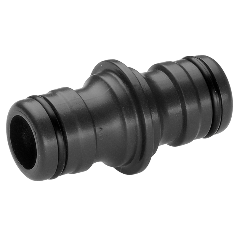 Front view of a hose connector with double-ended design., Slangkoppeling bij Vijvercentrum