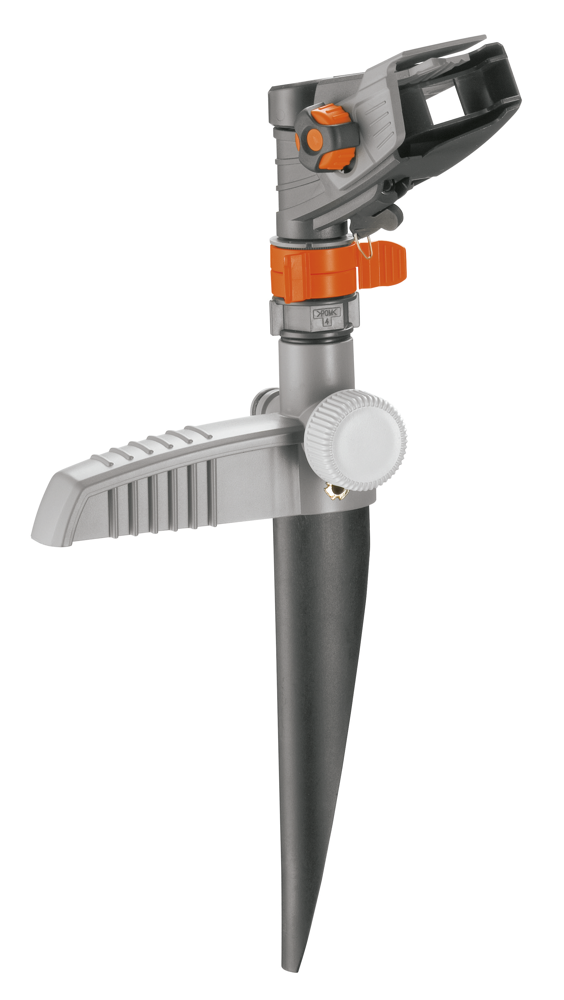 Front view of a garden sprinkler with adjustable settings.