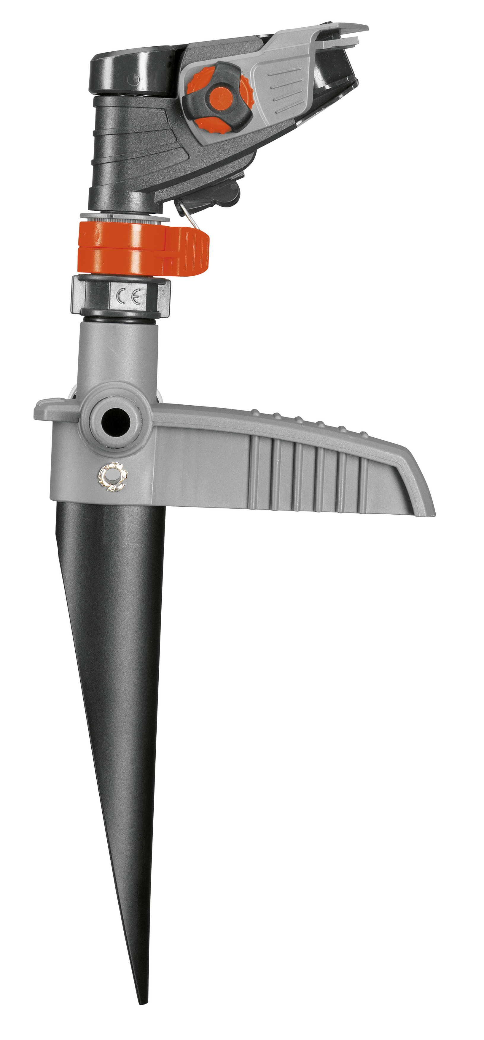 Side view of a garden sprinkler with adjustable settings.