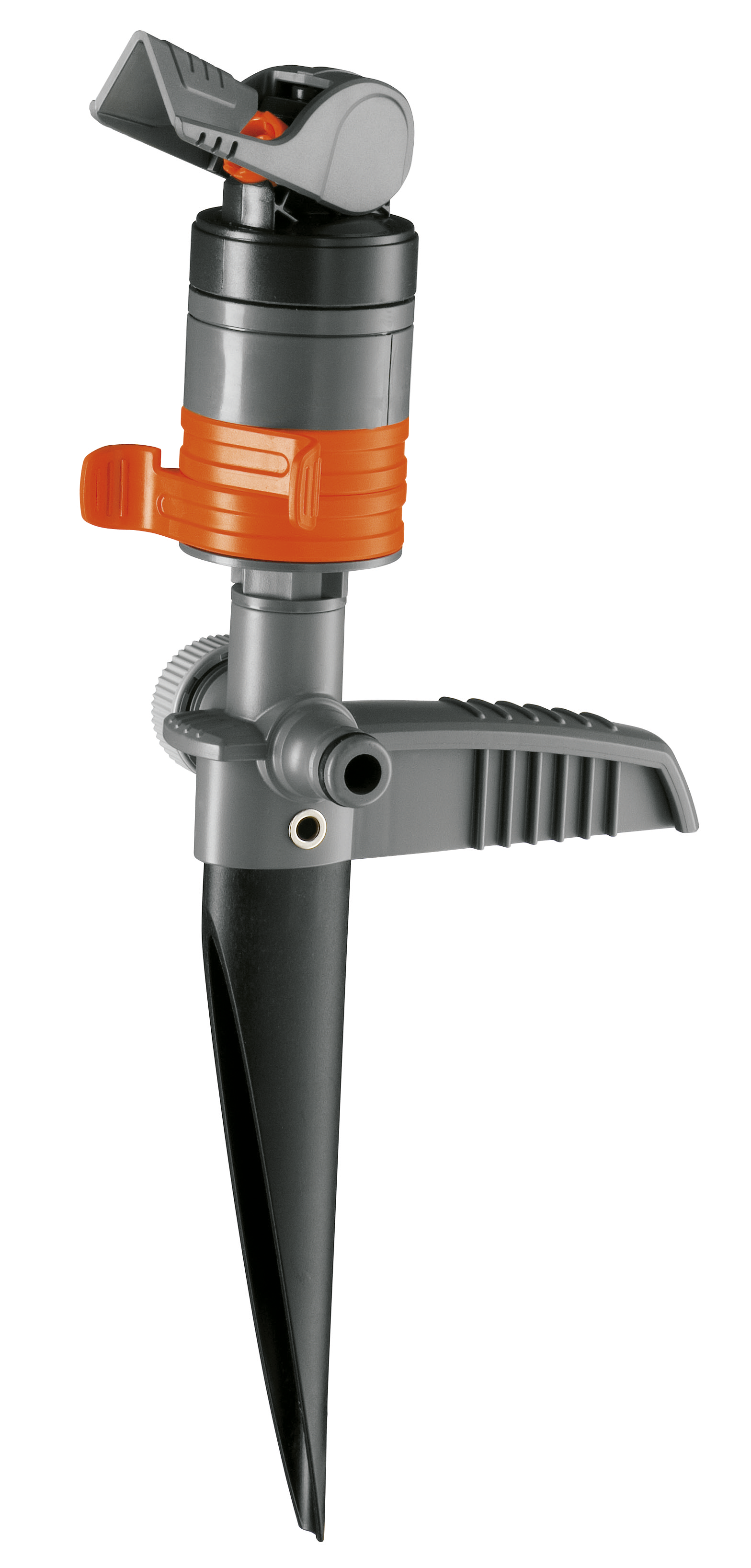 Front view of a garden sprinkler with adjustable settings.