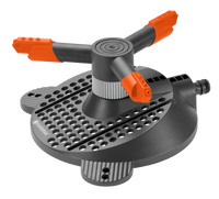 Front view of a Gardena garden sprinkler with adjustable nozzles., miniatuur 1