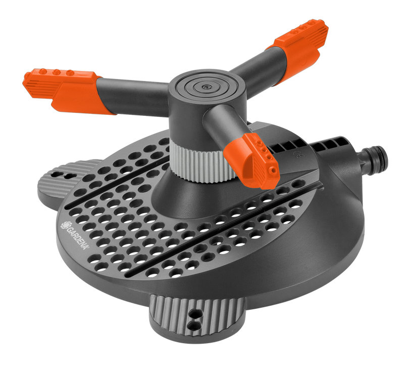 Front view of a Gardena garden sprinkler with adjustable nozzles., Filtermedium bij Vijvercentrum