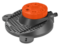 Front view of a Gardena garden sprinkler with multiple spray patterns., miniatuur 1