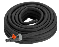 Front view of a coiled garden hose with a connector and valve., miniatuur 1