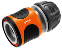Front view of a Gardena hose connector with 'STOP' label., miniatuur 1
