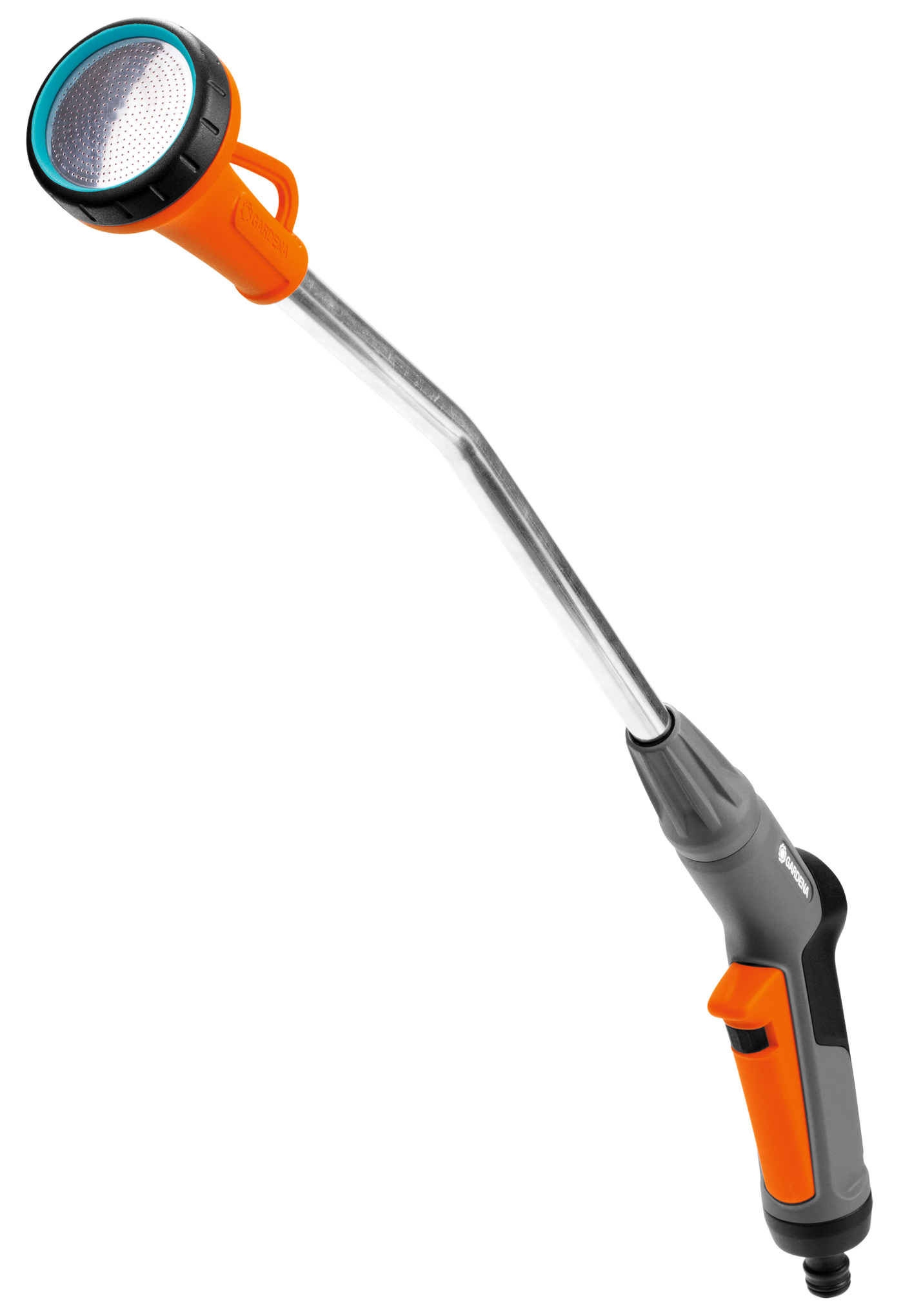 Front view of a Gardena watering wand with ergonomic handle and adjustable spray head.