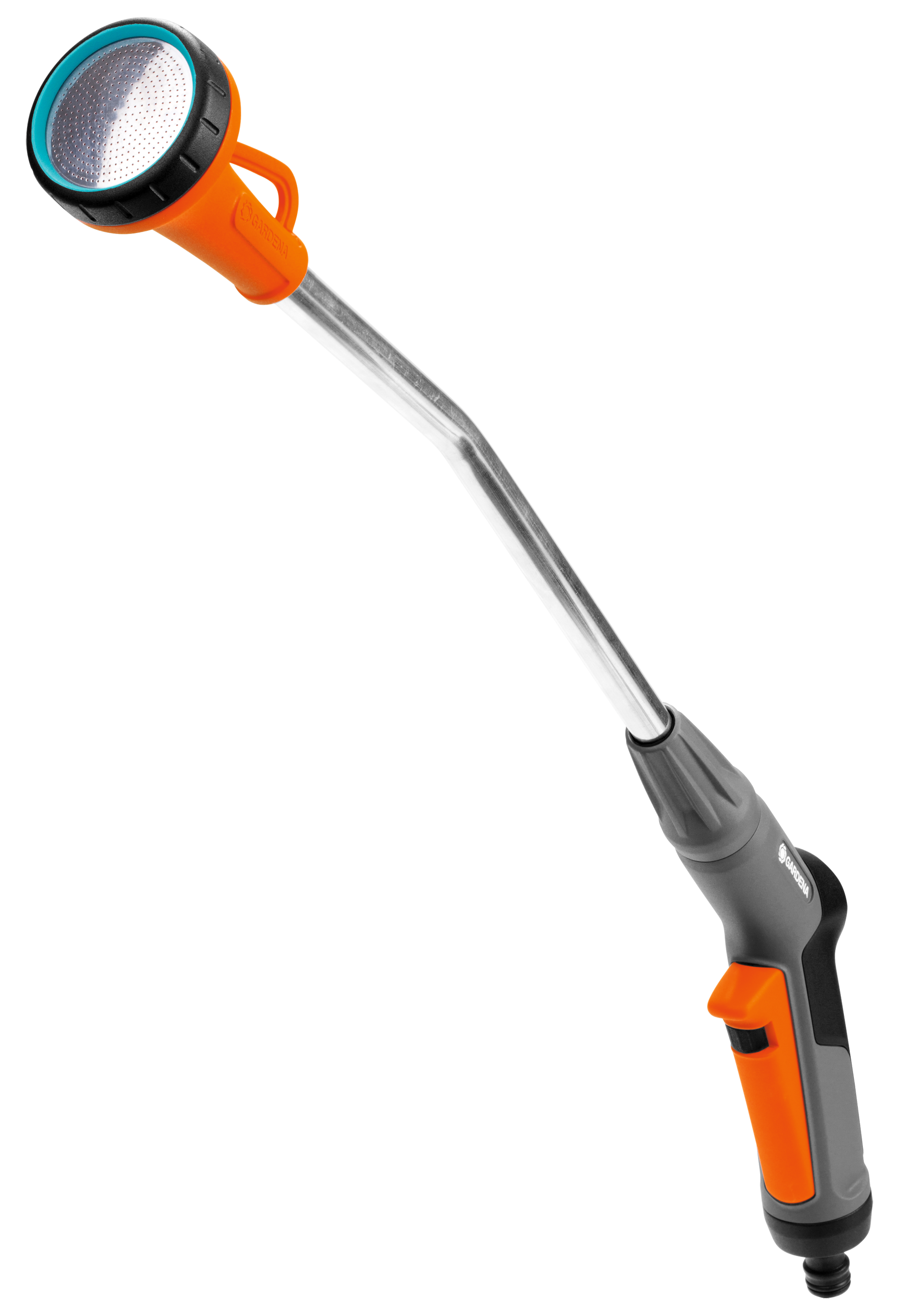Front view of a Gardena watering wand with ergonomic handle and adjustable spray head.