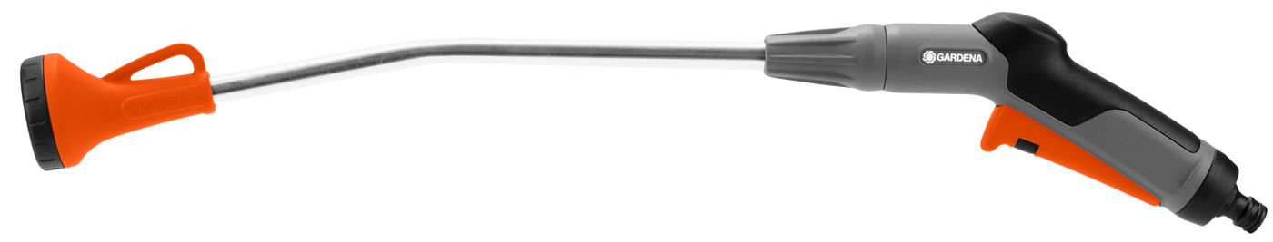 Side view of a Gardena garden spray nozzle with ergonomic handle.