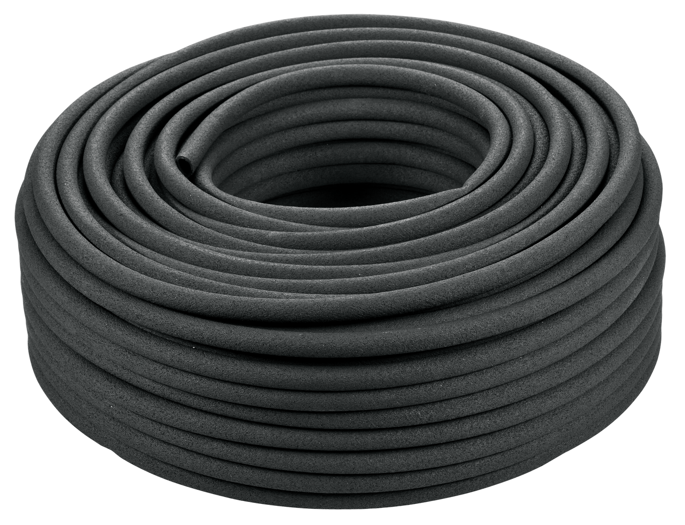 Coiled garden hose for irrigation or watering purposes.