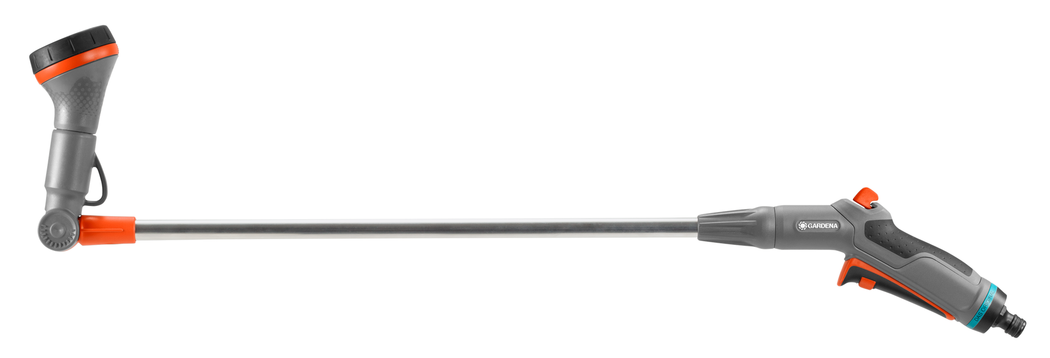 Side view of a Gardena watering wand with adjustable spray head.