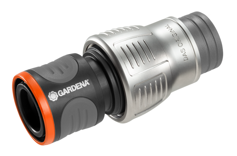 Front view of a Gardena hose connector with ergonomic design., Tuinaccessoire bij Vijvercentrum