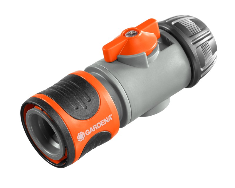 Front view of a Gardena hose connector with ergonomic grip., Vijverslang bij Vijvercentrum